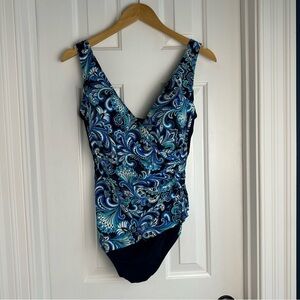 Inches Away Paisley Jewel Ruffle Surplice One-piece Swimsuit - EUC